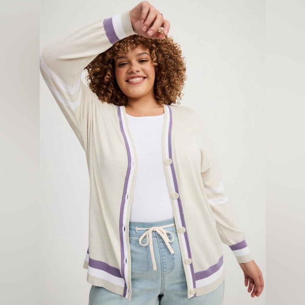 NWT Torrid Drop Shoulder Cardigan Silver Birch V-Neck Sweater Button Front Sz 5X - Picture 3 of 12